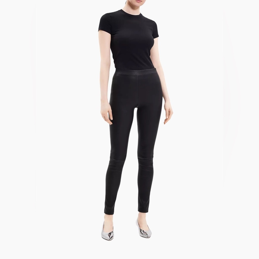 Theory Pull-On 100% Luxe Lamb Leather Leggings Black Sz 4 - Picture 2 of 15